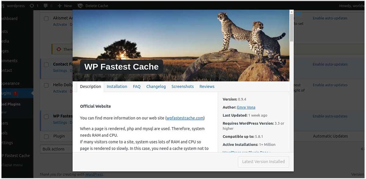 WP Fastest cache plugin
